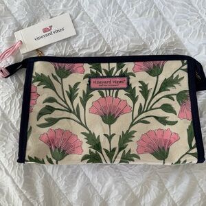 Vineyard Vines Pink and Green Floral Canvas Pouch